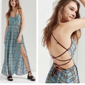 Urban Outfitters Gia Turquoise Lace-Up Maxi Dress